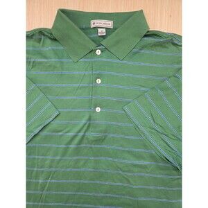 Peter Millar Men’s M Polo Shirt Green Blue Striped 100% Cotton